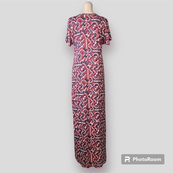 LULAROE Maria Maxi Dress Red White Blue Patriotic Spellout Retro Print Size M - Picture 4 of 16